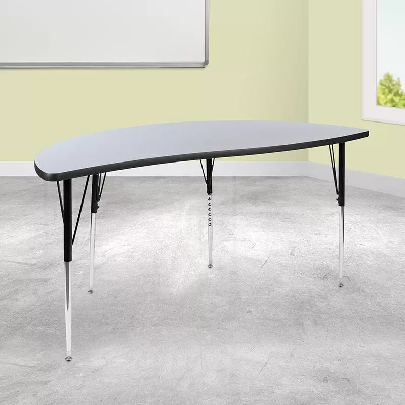 60" Half Circle Grey Thermal Activity Table - Standard Height Legs
