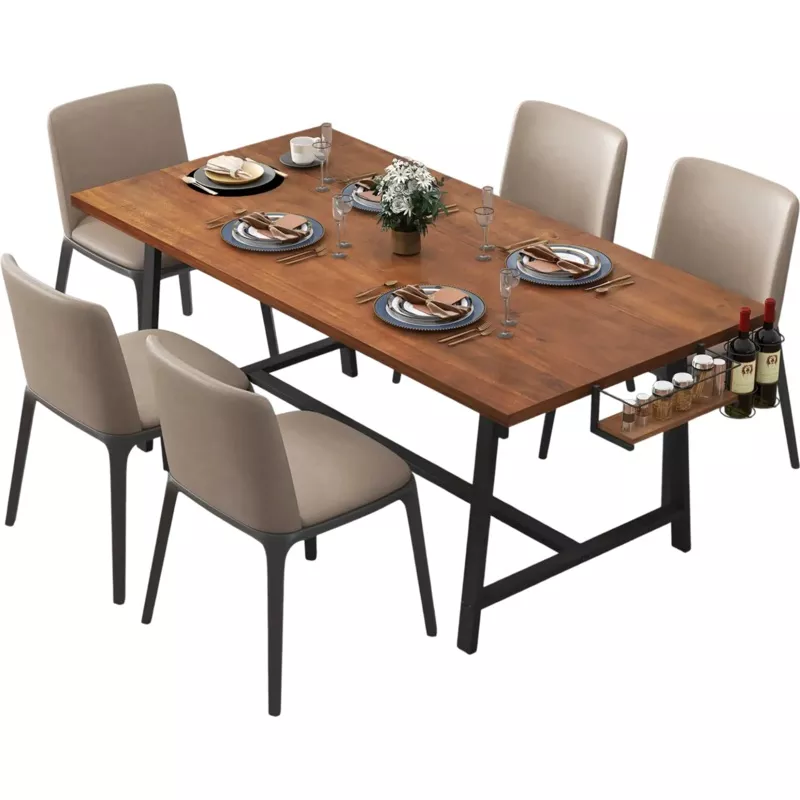 Costway 72" Rectangular Dining Table w/ 2-Bottle Wine Rack Walnut 25843916 New
