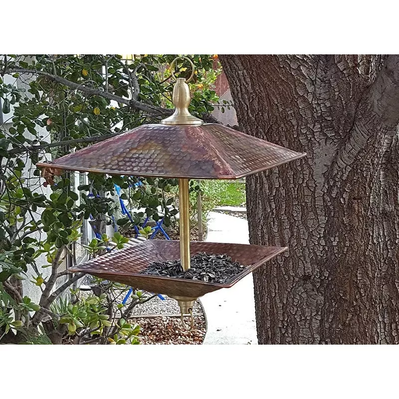Zen Copper and Brass Open Easy Fill Birdfeeder, Square
