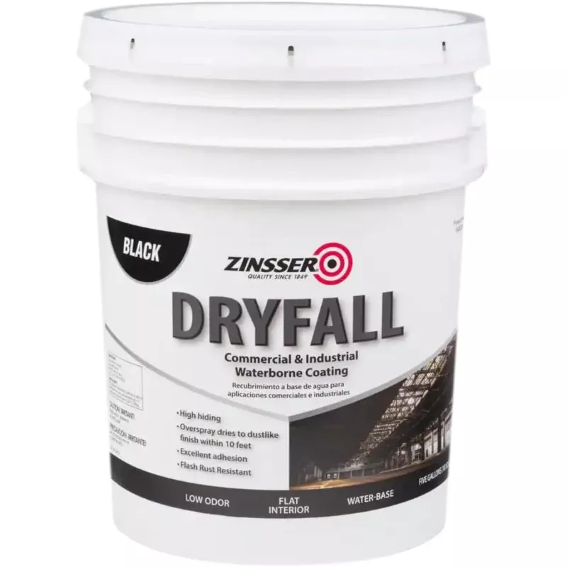 Zinsser 293233 Dryfall Commercial & Industrial Waterborne Coating, 5 Gallon, Flat Black